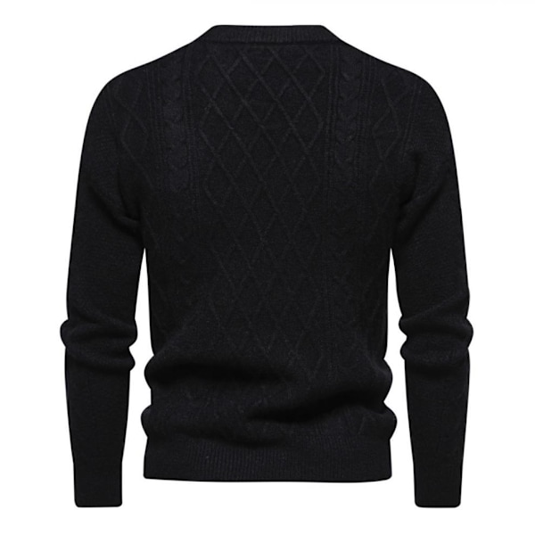 Herrar Rundhals Casual Pullover Tröja i Solid Färg Black M
