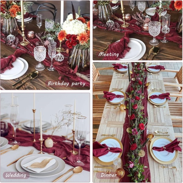 1 Pack Ostduksservetter, Bred Gauze Servetter, Boho Servetter Burgundy 90*180cm