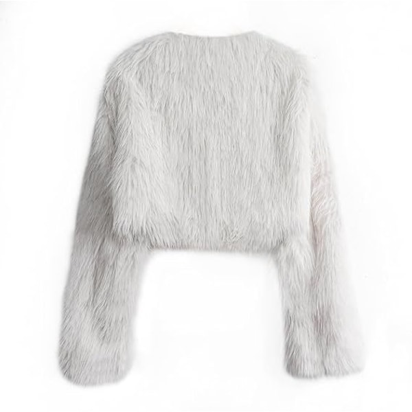 Kvinnors Mode Klippt Konstpälsjacka Långärmad Öppen Fram Kort Kavaj White XL
