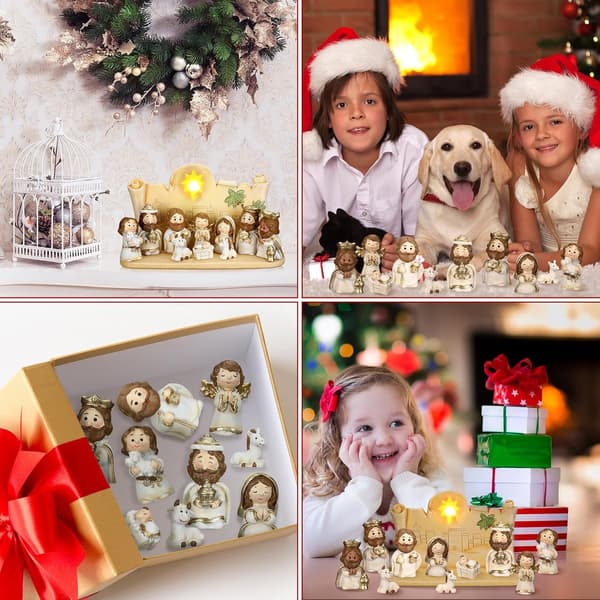 11-delad Mini Julkrubba med Liten Figuriner och Ljus
