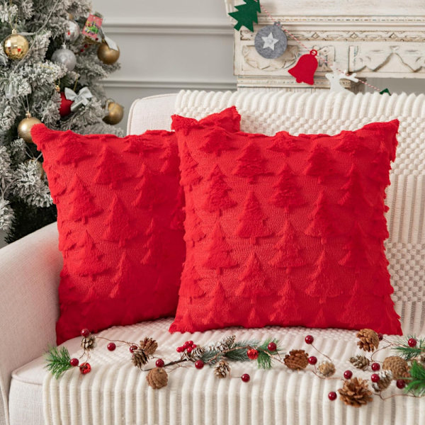 Julepynt Puter Trekk 2-pakning, Myk Pluss Faux Ull Puter Red 1 45*45cm