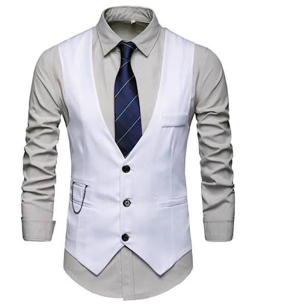 Miesten Virallinen Puku Liivi Slim Fit Rentoutunut Liikepukeutumisliivi White L