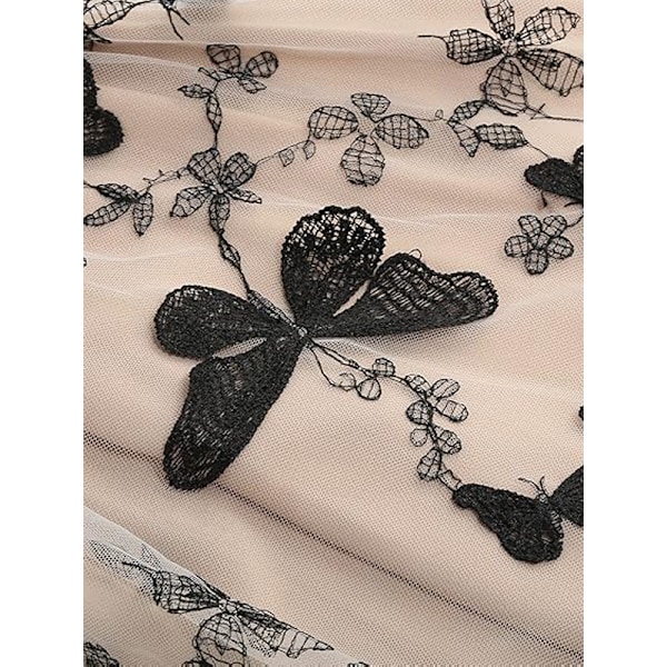 Naisten kukkakirjailtu hame vintage tyllihame Beige S