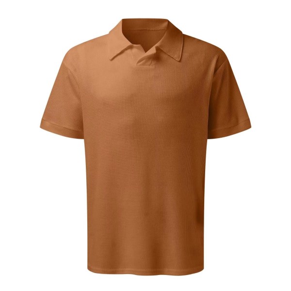 Herrarnas Waffle Knit Polotröja och Shorts Set 2-Delar Outfit Sommar Kostym Brown L