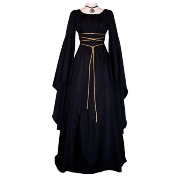 Kvinnors Långärmad Rundhalsad Oregelbunden Klänning Black XL