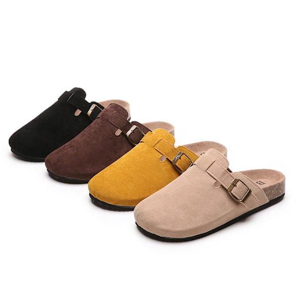 Mules för Kvinnor, Platta Skor, Bekväma Rundtåade Loafers utan Hälkappa yellow 35