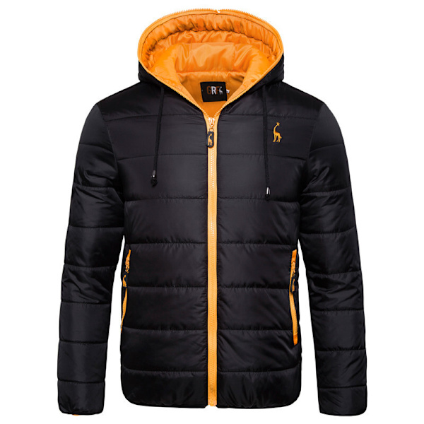 Vinter enfärgad varm luva dunjacka för män black and orange XL
