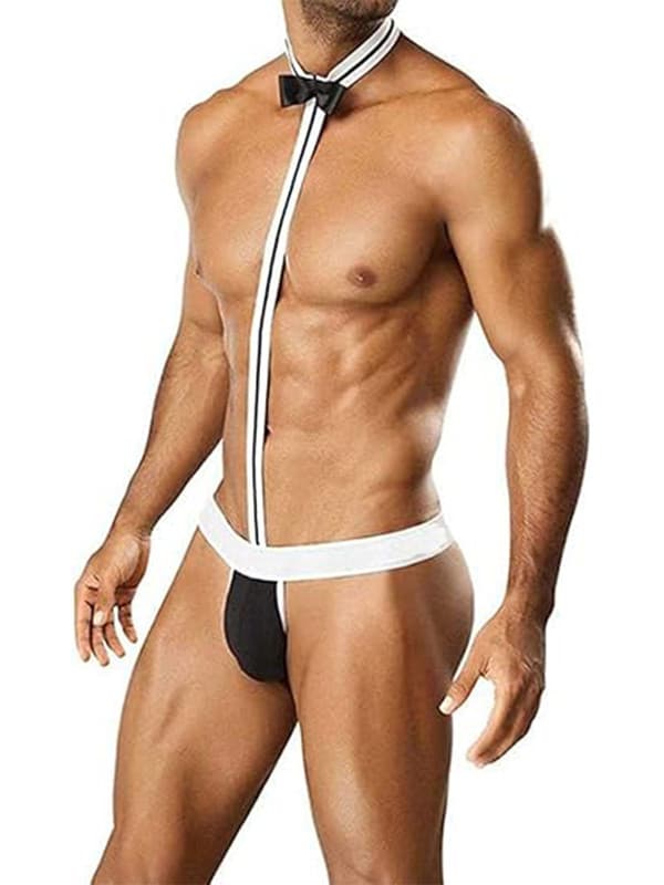 Miesten tarjoilijan cosplay-solmiobodystringit Black