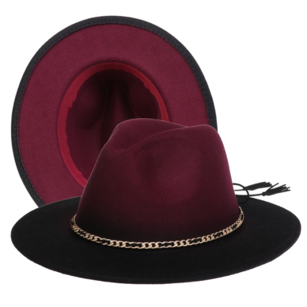 Hatt med bred brätte Bältesspänne Ull Fedora Hatt wine red