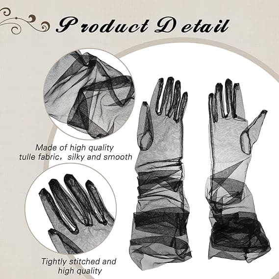 Lange Handsker til Kvinder Mesh Tulle Handsker Black