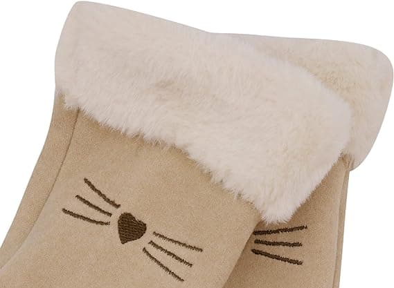 Dame Suede Handsker Søde Kat Fleeceforet Varme Handsker Beige