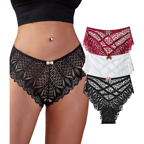 Sexiga stringtrosor för kvinnor, spetstrosor, underkläder med låg midja, 3-pack Set 2 M