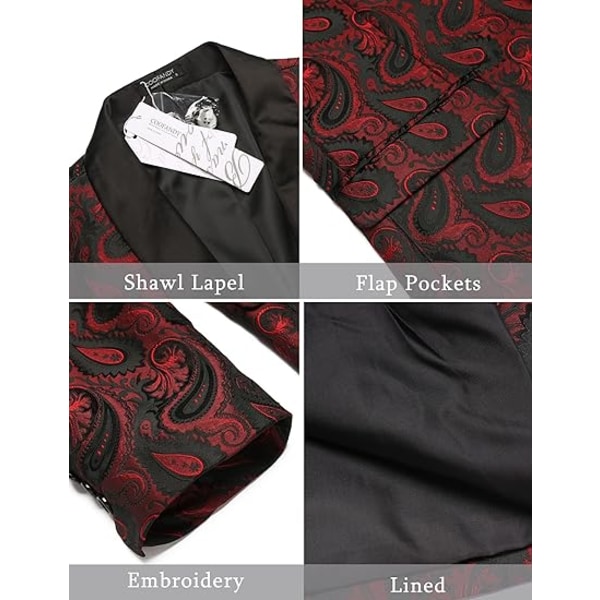 Menn Floral Smokingjakke Paisley Sjal Krage Blazer Jakke Red 3XL