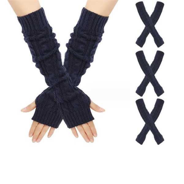3 Par Damevarme Lange Fingerhansker Dark Blue