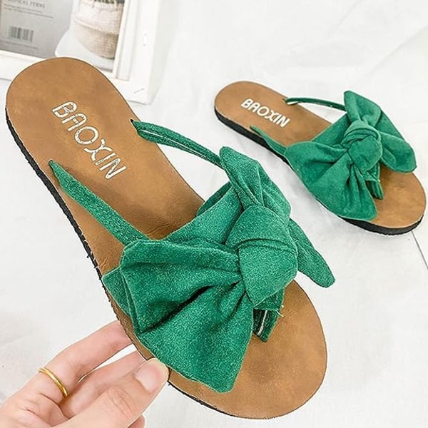 Flip Flops til Kvinder Strand Sommer Mode Bue Flade Sandaler Green 36