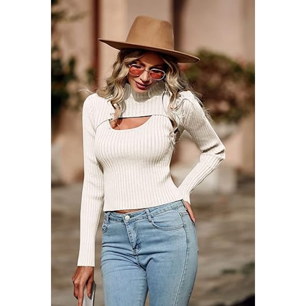 Dame 2-delt Udsnittet Toppe Langærmet Mock Neck Rib Strikket Vinter Trøje White M