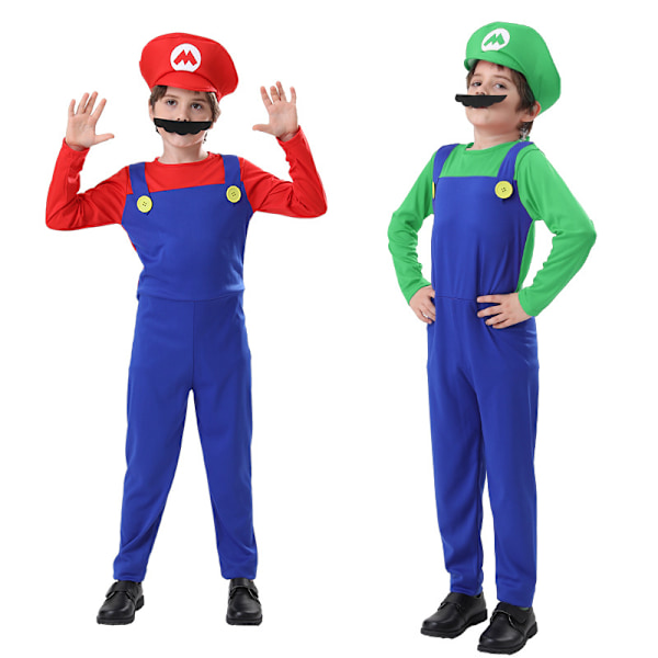 Mario-kostyme for menn, Super Mario-kostyme for barn og voksne Green-Girl S