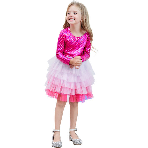 Flickor Sjöjungfru Kostym Långärmad Sjöjungfru Tutus Klänning Uppklädda Presenter rose red 100