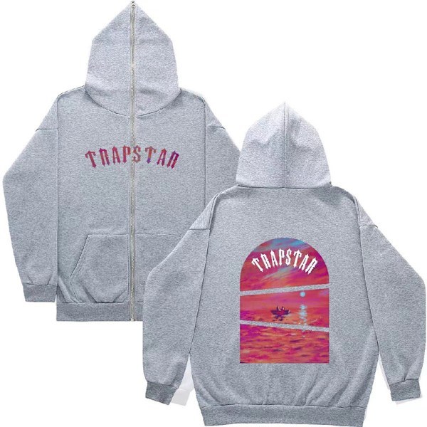 Hettegensere med grafisk trykk for kvinner og menn, Y2K-jakke, trendy estetisk genser Grey 1 XL