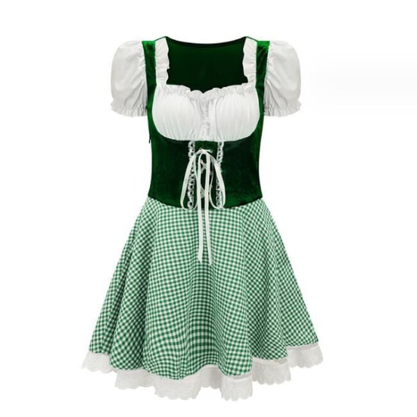 Damkläder Oktoberfest Snörning Rutiga Uniform Green 2XL