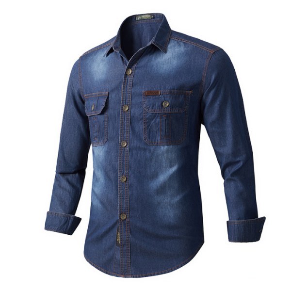 Casual jeansskjorta för män dark blue XXXL