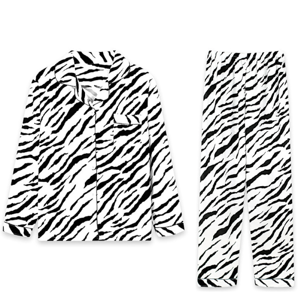 Mjukt Silke Långärmad Dam Plaid Skjorta Pyjamas Zebra M