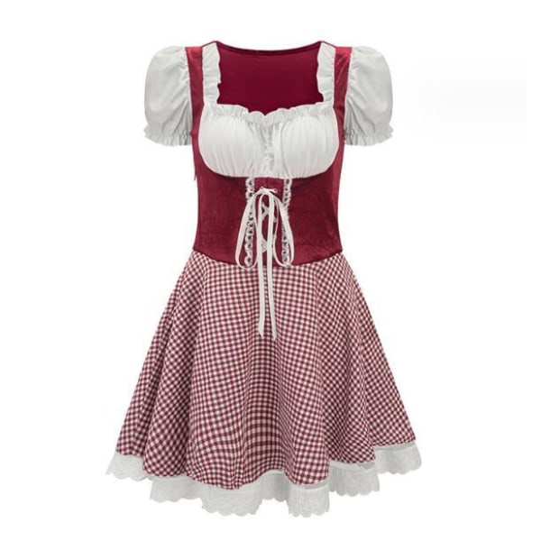 Damkläder Oktoberfest Snörning Rutiga Uniform Red 2XL