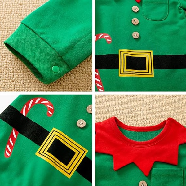 Babykläder för pojkar och flickor, Jultomten Kostym, 1:a Juloutfit med Hatt, Storlek 0-24 Månader Green 90
