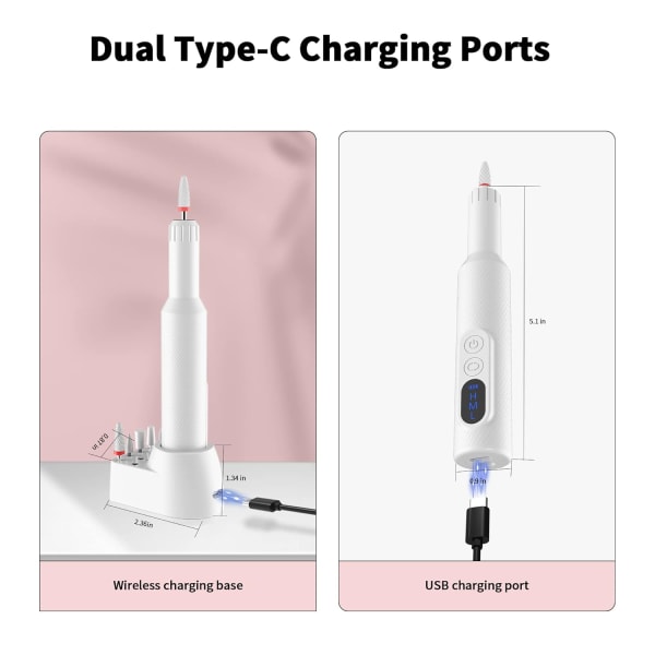 Elektrisk Negleboremaskine Sæt, Bærbar Elektrisk Neglefil til Akryl Gel Negle White