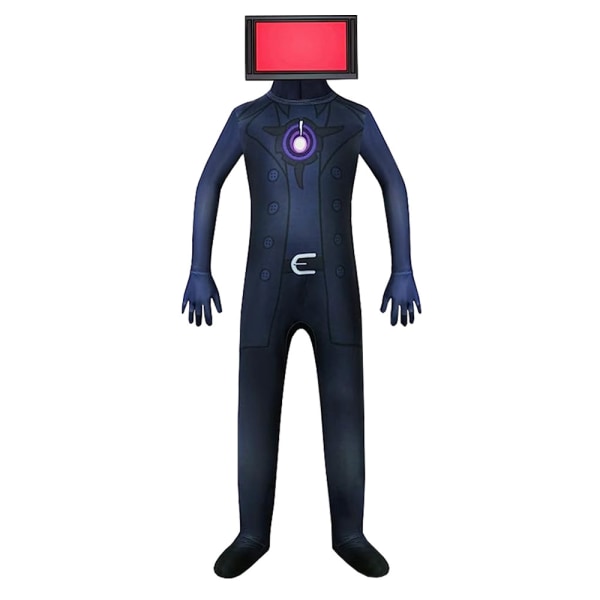 Skibidi Toilet TV Man Jumpsuit Cosplay Halloween Kostyme for Barn TV Man Kids 120