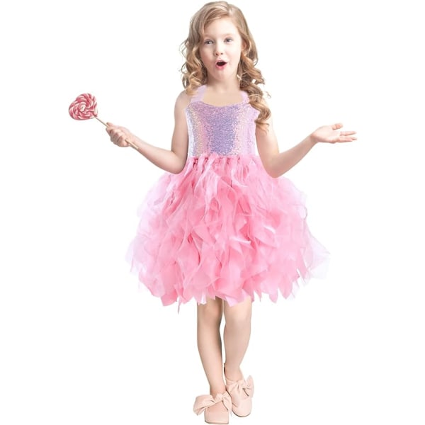 Tutu klänning för flickor Glittrande paljett Tyll Prinsessan Födelsedagsfest Prom Outfit Pink 8T