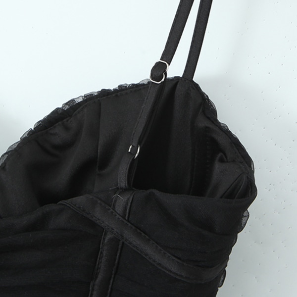 Dame Spaghetti Strap Kjoler Puffy Kage Kjole Mini Mesh Rygløs Kjole black M