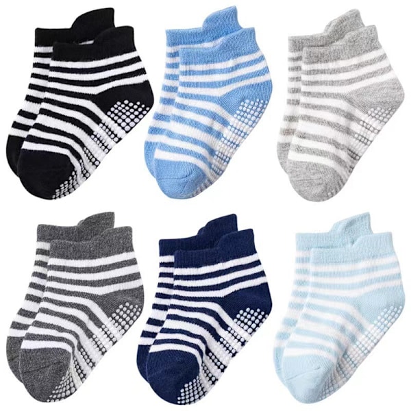 Baby Halkfria Ankelstrumpor med Halkskyddssulor för Spädbarn och Småbarn F-6PCS M