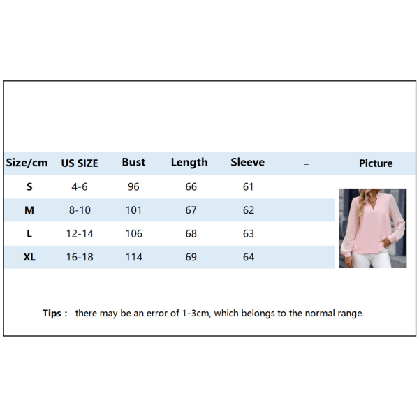 Långärmade chiffongblusar för damer med V-ringad klassiska skjortor Pink S