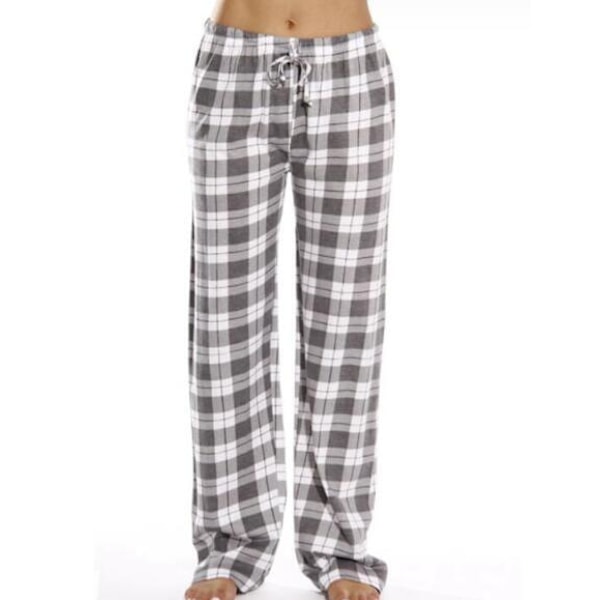 Naisten vyötäröllä nauhalla säädettävät ruudullinen pyjamahousut White Gray S