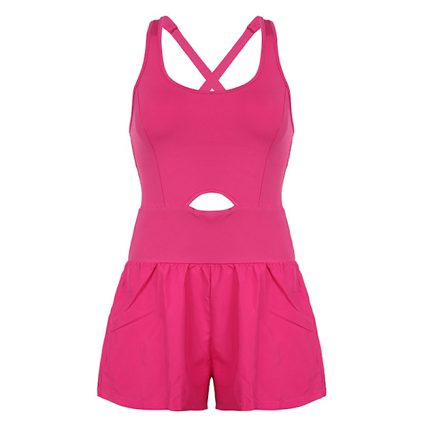 Träningsromper för kvinnor, löpshorts, atletisk helkroppsoverall pink M