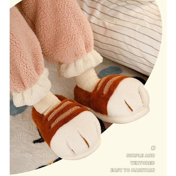 Damkatt Tofflor, 3D Katt Tass Cartoon Tofflor Khaki 38-39
