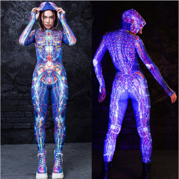 Skull Skeleton Halloween Jumpsuit för kvinnor purple M