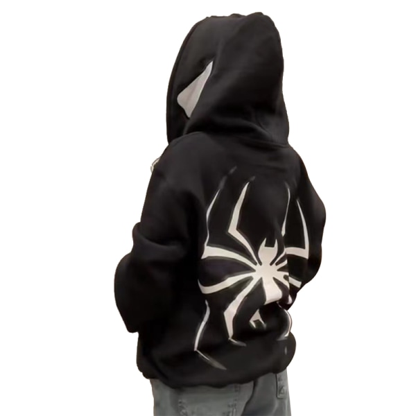 Damer Män Zip Up Y2k Oversized Hoodie Spider Graphic Full Zipper Sweatshirt black XL