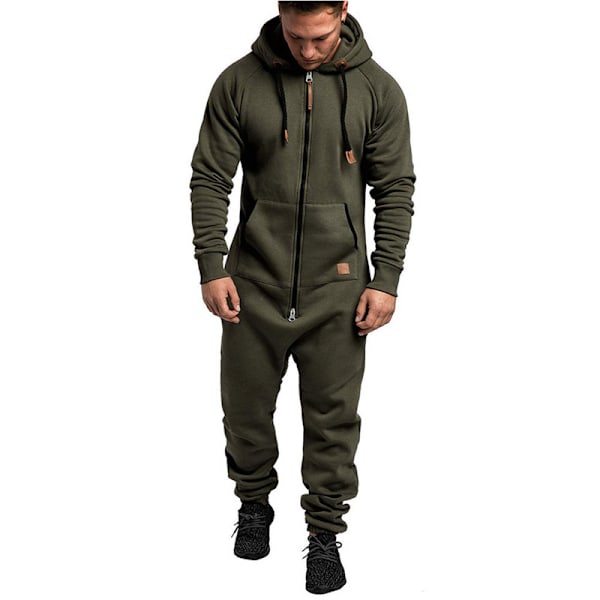 Miesten Hupparihaalarit Vetoketjulla Yksikokoinen Pyjama Playsuit Army Green S