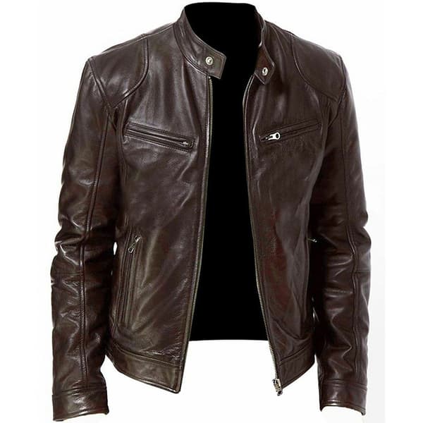 Læder bikerjakke til mænd Brown XL