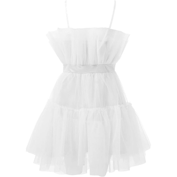 Korte, puffy ballkjole for kvinner, stroppeløs, mesh, bursdagskjole White M