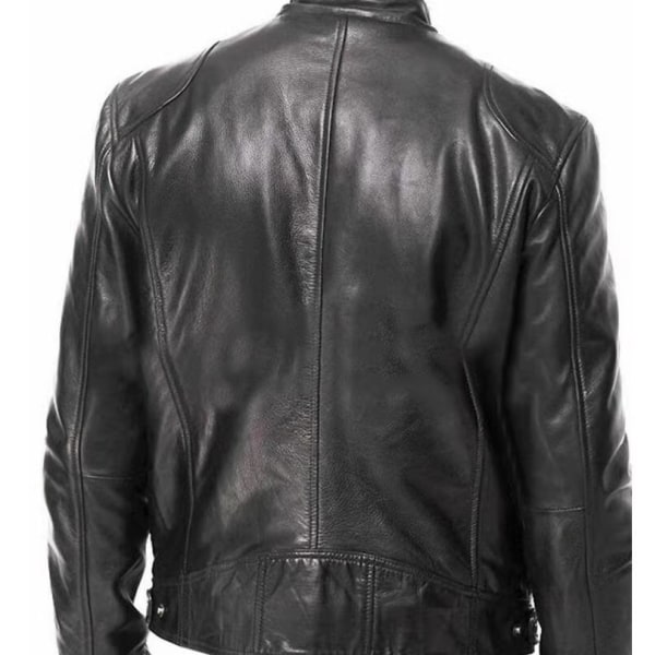 Mænds Slim Fit Stand Collar Læderjakke Black L