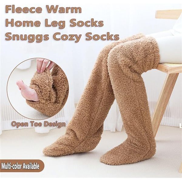 Mysiga Sockor, Knähöga Toffelsockor, Damvinterstrumpor Över Knäet, Fuzzy Långa Strumpor Khaki