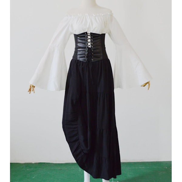 Kvinders Renaissance Middelalder Kostume Flare Ærme Korset Skørt Overskørt Fancy Dress Green L