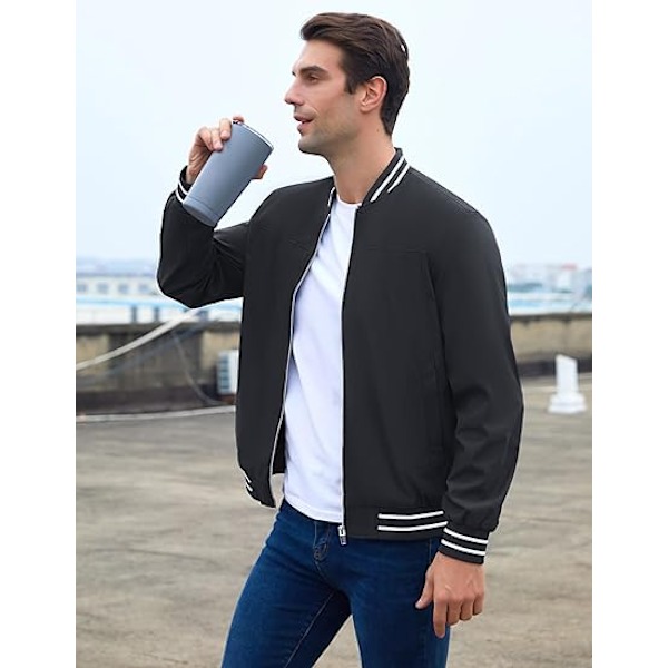Mænds Jakke Casual Pilot Fuldt Lynlås Jakke Black XL