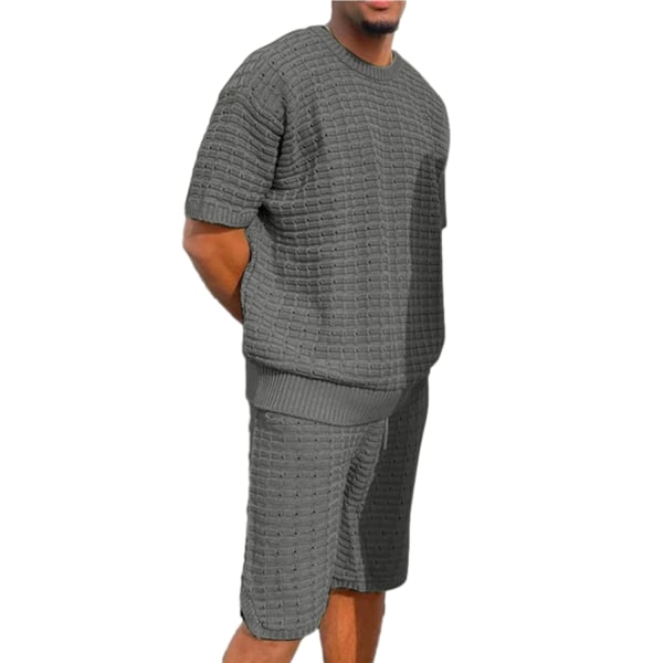 Mænds Plaid Kortærmet Shorts Casual Sports Suit Gray S