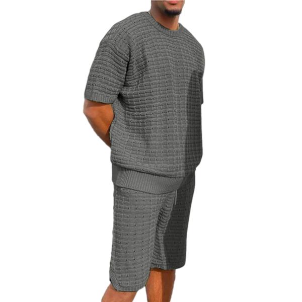 Miesten Ruudullinen Lyhythihainen Shortsit Rentoutumisurheiluasu Gray L