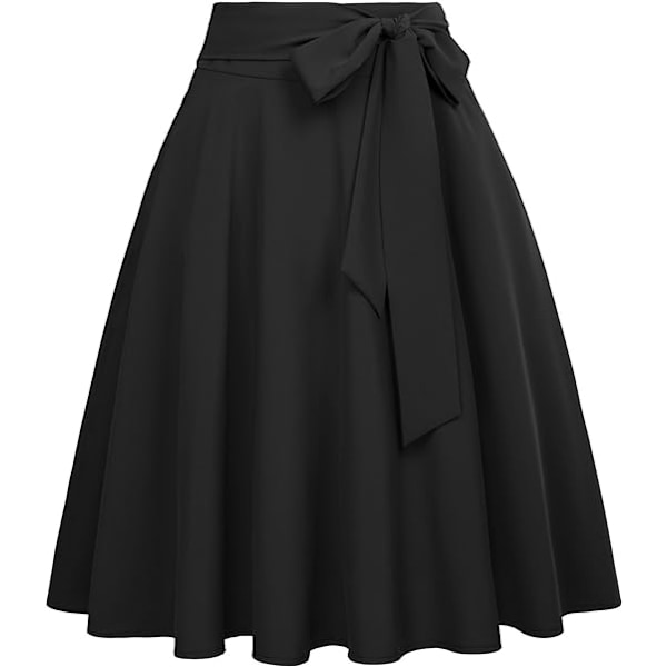Kvinnors Högmidjade A-Linje Fickor Kjol Skater Flared Midi Kjol Black L