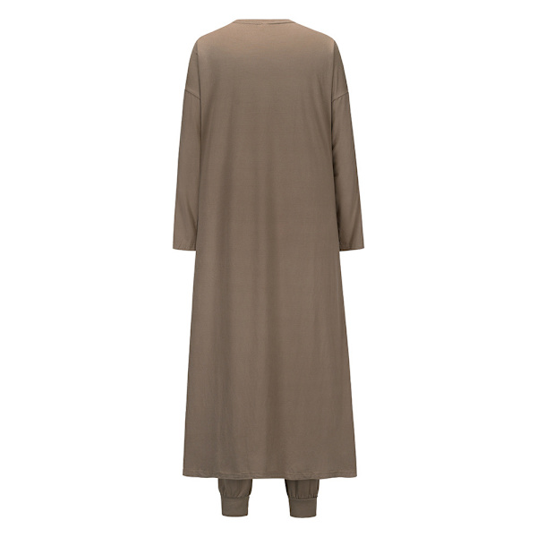 Dam Atletisk 3-Delars Set i Stickad Slim Fit med Enfärgad Design Khaki S